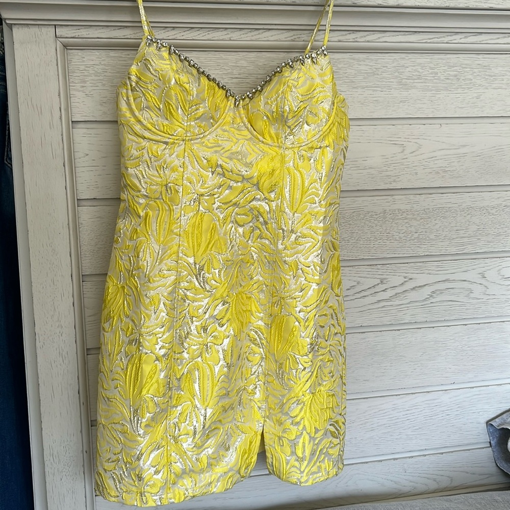 Yellow Sequin Embroidered Mini Dress